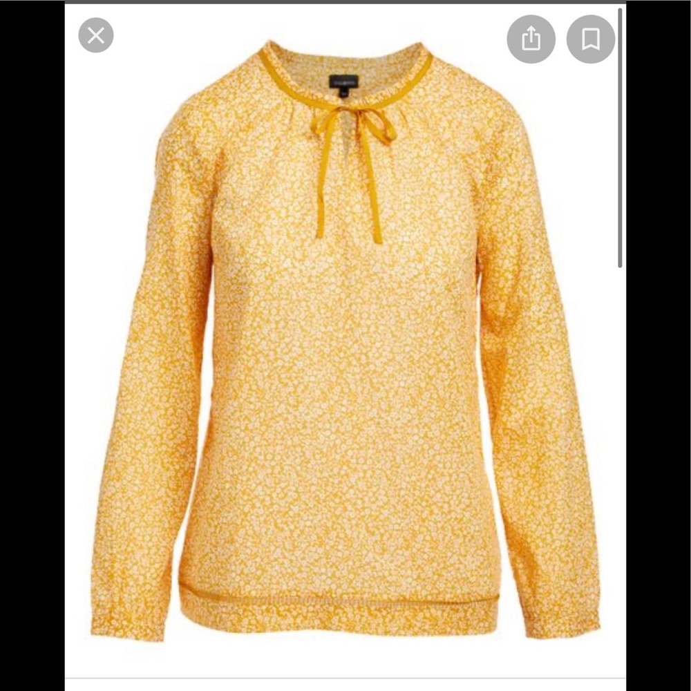 NWT Talbots Yellow Floral Tie Neck Blouse Petite Small